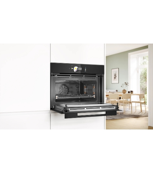 Встраиваемый духовой шкаф Bosch CMG978NB1 Accent line с микроволновой печью и 22 типами нагрева, 45.5x59.5x54.8 см, 45л, дисплей,инвертор,SoftClose и SoftOpen, Bosch Assist, черный. Телескопические направляющие 1 уровень,пиролитическая очистка,многоточечный термощуп PerfectRoast