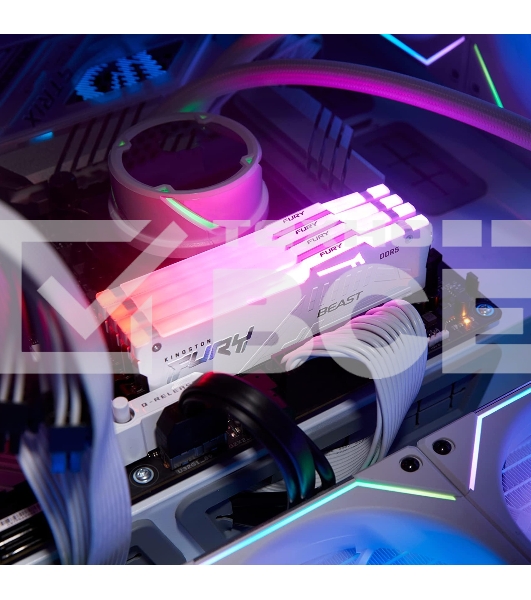 Оперативная память Kingston Fury Beast, DDR5, 16GB (1x16GB), 6000MHz, CL30, с радиатором, RGB, белый