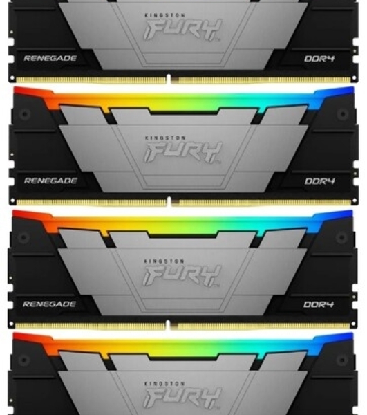 Оперативная память Kingston Fury Renegade, DDR4, 32Gb (4x8GB), 3600MHz, CL16, DIMM, с радиаторами, RGB, серебристый/черный