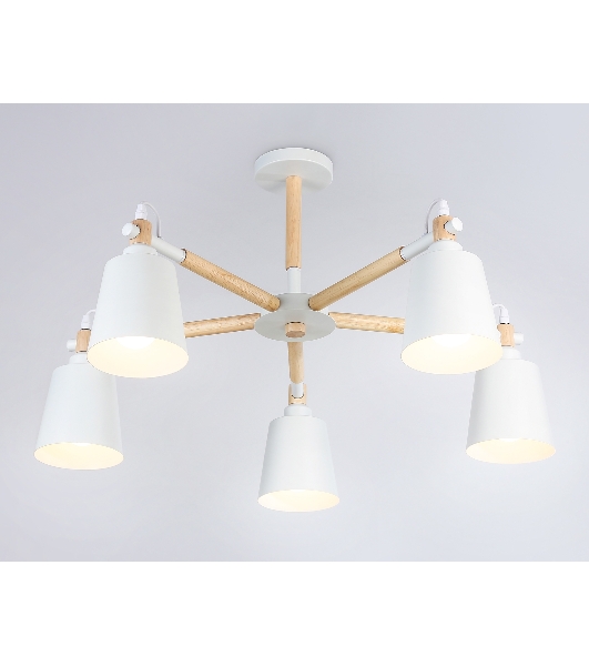 Светильник Ambrella light TR82208/5 WH/LW белый/светлое дерево E27/5 max 40W D780*430