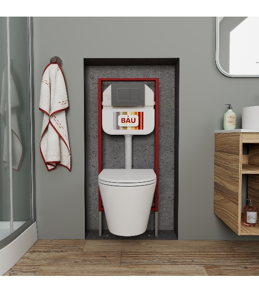 Комплект BAU 6 в 1: рамная инсталляция BAU NEO 45, унитаз безободковый смыв торнадо Bau Nimb Hurricane3, сиденье дюропласт микролифт, клавиша BAU Stil антивандальная , нерж. сталь сатин