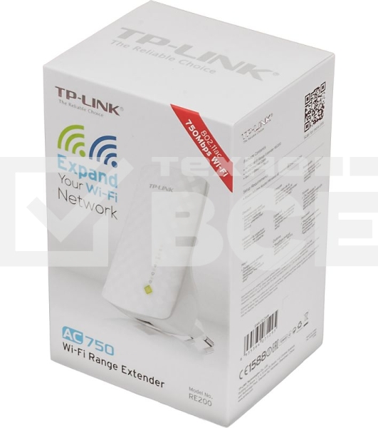 Повторитель беспроводного сигнала TP-Link SOHO RE200 10/100BASE-TX/Wi-Fi белый поставляется без кабеля RJ-45