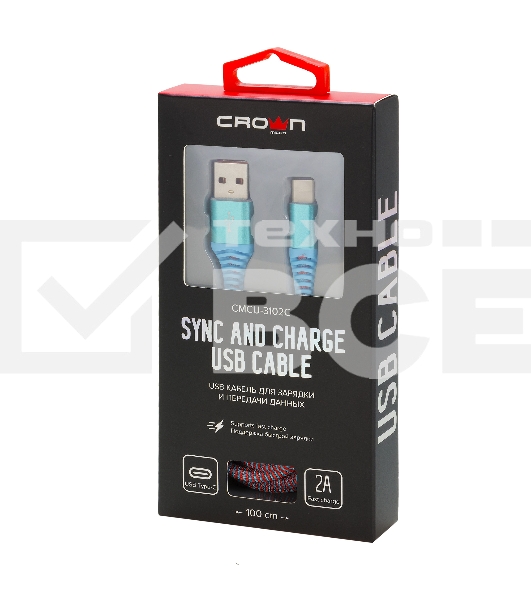 Кабель Crown USB - USB Type-C CMCU-3102C blue