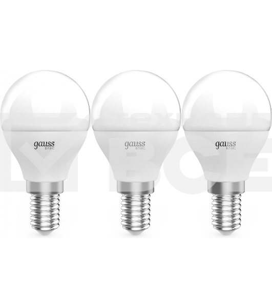 Лампа светодиодная Gauss Basic 10531252T 5.5Вт цок.:E14 шар 220B 4100K св.свеч.бел.нейт. (упак.:3шт)
