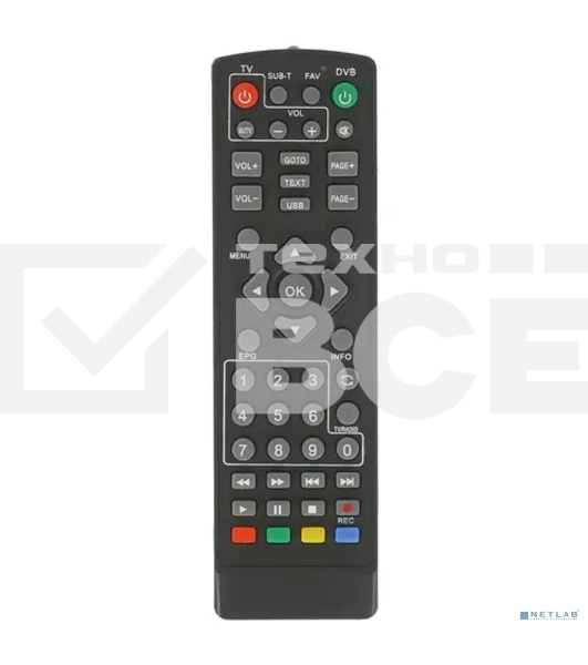 Пульт универсальный Rexant для DVB-T2 с функцией управления телевизором (RX-DVB-014)