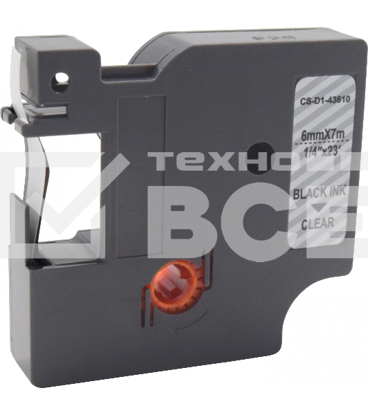 Картридж ленточный Cactus CS-D1-43610 6мм, черный шрифт, прозрачный фон, 7м для DYMO LM 160, 210D, 280, PnP, 420P, 500 TS; Rhino Pro 6000, 5200, 4200
