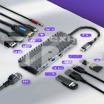 Док-станция HIPER Docking station USB-C HUB 11in1 (1*USB-C 100W PD, 1*HDMI 4K@60Hz, 2*DP 4K@60Hz, 2*USB-A 3.0 (5Gbps data), 1*USB-C 3.0 (5Gbps data), 1*microSD, 1*SD, 1*3.5mm audio, 1*RJ45 Gb), фото7