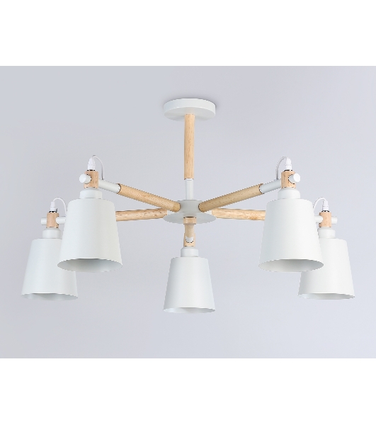 Светильник Ambrella light TR82208/5 WH/LW белый/светлое дерево E27/5 max 40W D780*430
