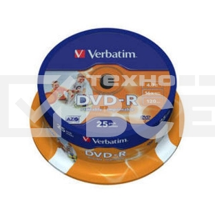 Диск DVD-R Verbatim 4.7Gb 16x Cake Box (25шт) Printable (43538)