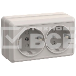 Розетка 2-м ОП Октава 16А РСш22-3-ОКм защ. шторки с заземл. IP20 крем. ИЭК ERO24-K33-16-DC, фото 1