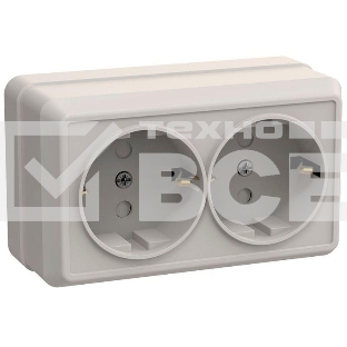 Розетка 2-м ОП Октава 16А РСш22-3-ОКм защ. шторки с заземл. IP20 крем. ИЭК ERO24-K33-16-DC