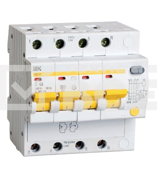 Дифференциальный автоматический выключатель Iek MAD10-4-040-C-300 АД14 4Р 40А 300мА ИЭК