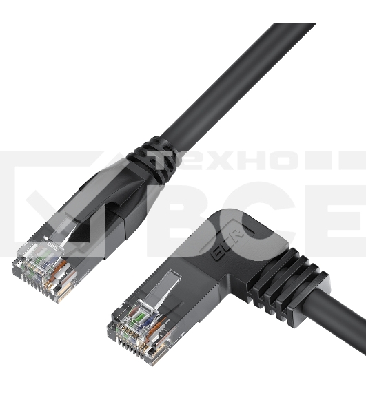 Патч-корд GCR прямой 2.0m UTP кат.5e, черный, левый угол, литой, ethernet high speed, RJ45, T568B, GCR-53151
