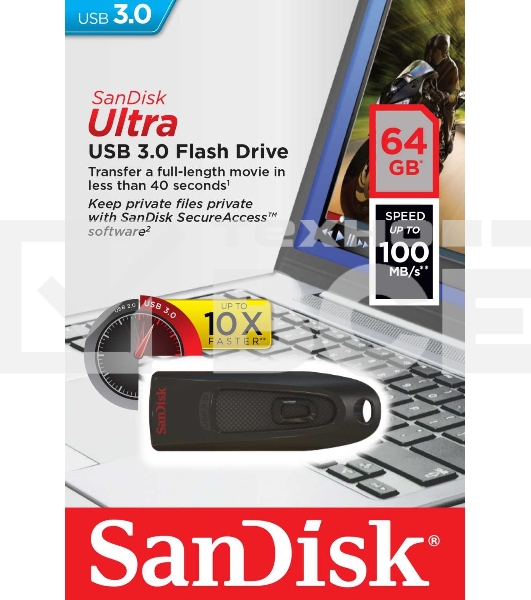 Флеш диск Sandisk 64Gb Ultra SDCZ48-064G-U46 USB3.0 черный