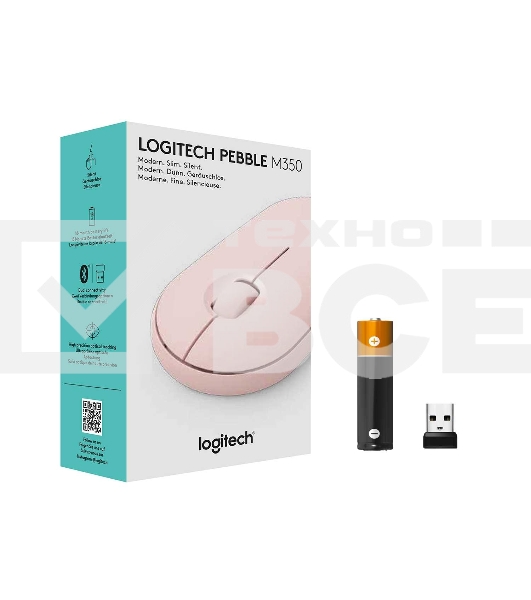 Мышь беспроводная Logitech Pebble M350 розовый, 1000 dpi, радиоканал, Bluetooth, USB, кнопки - 3