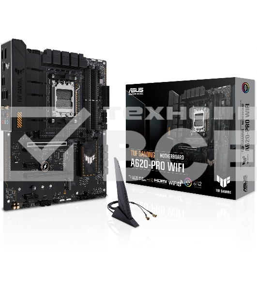 Материнская плата ASUS TUF GAMING A620-PRO WIFI, AM5, AMD A620, 4xDDR5, 4xSATA, 2xM.2, 1xPCI-E 4.0 x16, 1xPCI-E 3.0 x16, 2xPCI-E x1, 1xHDMI, 1xDP, 1x 2.5Gb LAN, 3xUSB-A 2.0, 2xUSB-A 3.2 Gen 2, 1xUSB-C 3.2 Gen 1, 5x3.5 мм, 7.1, ATX