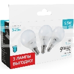 Лампа светодиодная Gauss Basic 10531252T 5.5Вт цок.:E14 шар 220B 4100K св.свеч.бел.нейт. (упак.:3шт), фото3