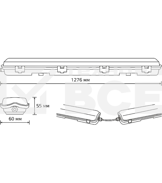 Светильник линейный Gauss СПП-Т8-G13 LITE 220-230V IP65 1276*60*55мм для LED ламп 1х1200мм 1/16