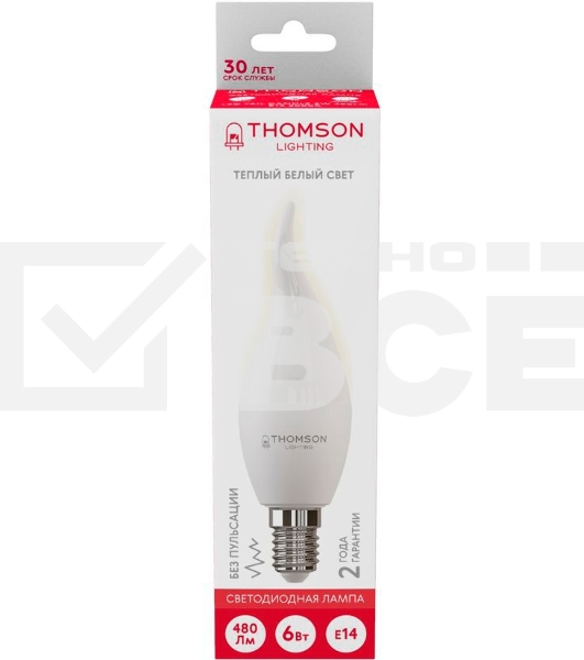 Лампа светодиодная Hiper THOMSON LED TAIL CANDLE 6W 480Lm E14 3000K TH-B2025