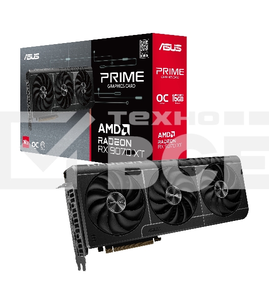 Видеокарта Asus PCI-E PRIME-RX9070XT-O16G AMD Radeon RX 9070XT 16Gb 256bit GDDR6 2460/20000 HDMIx1 DPx3 HDCP Ret