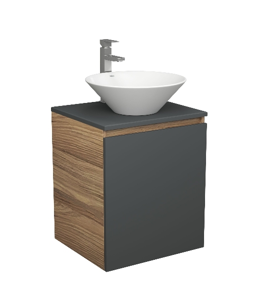 Тумба Bau Dream Blackwood 50 графит, раковина BAU Dream D43, смеситель для раковины высокий Hotel Still, нержавеющая сталь
