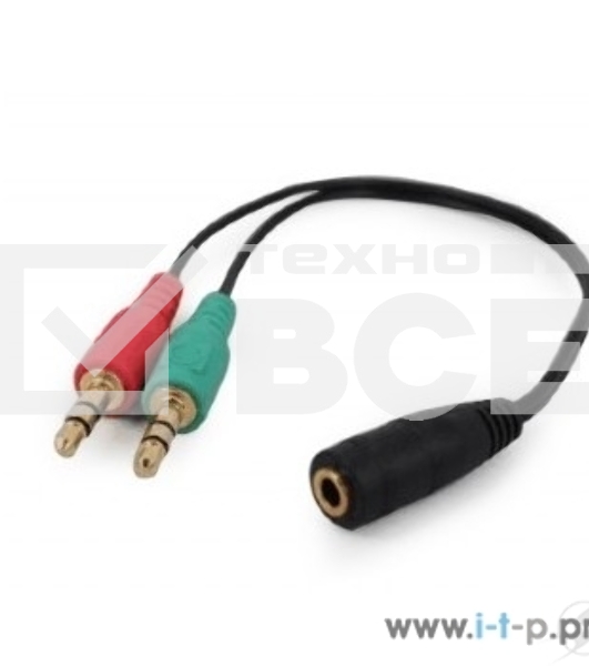 Кабель аудио сигнала Cablexpert, Jack3.5 нушники + 3.5 микрофон-> Jack3.5 4pin, длина 20см, черный