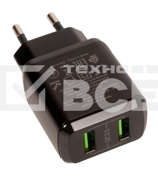 Зарядное устройство HOCO N6 Charmer QC3.0, 18W, два порта USB, 5V, 3.0A, черный