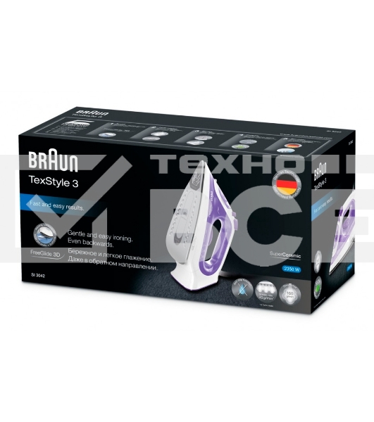 Утюг Braun SI3042VI фиолетовый/белый, 2350 Вт, 45 г/мин, 160 г/мин, 270 мл