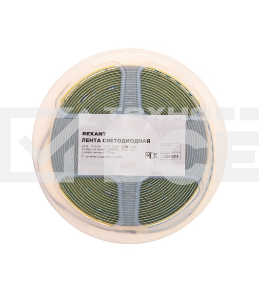 Лента светодиодная 24В, COB 14Вт/м, 512 LED/м, 6500К, 8мм, 5м, IP20 Rexant