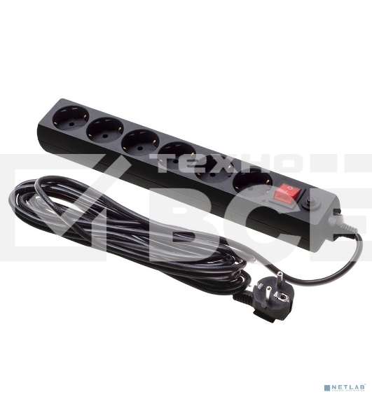 Сетевой фильтр Buro 600SH-16-5-B 5м (6 розеток) черный (коробка)