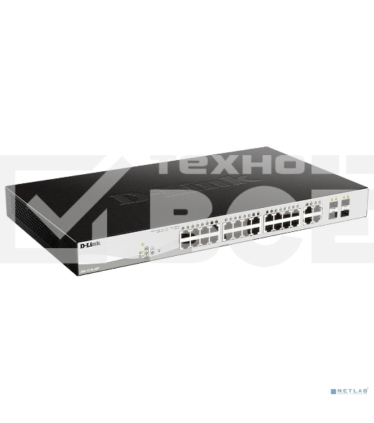 Коммутатор D-Link DGS-1210-28P/FL1A, L2 Managed Switch with 24 10/100/1000Base-T ports and 4 100/1000Base-T/SFP combo-ports (24 PoE ports 802.3af/802.3at (30 W), PoE Budget 193 W).8K Mac address, 802.3x Flow Co