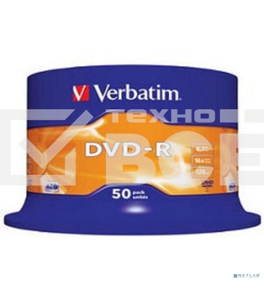 Диск DVD-R Verbatim 4.7Gb 16x Cake Box (50шт) (43548)