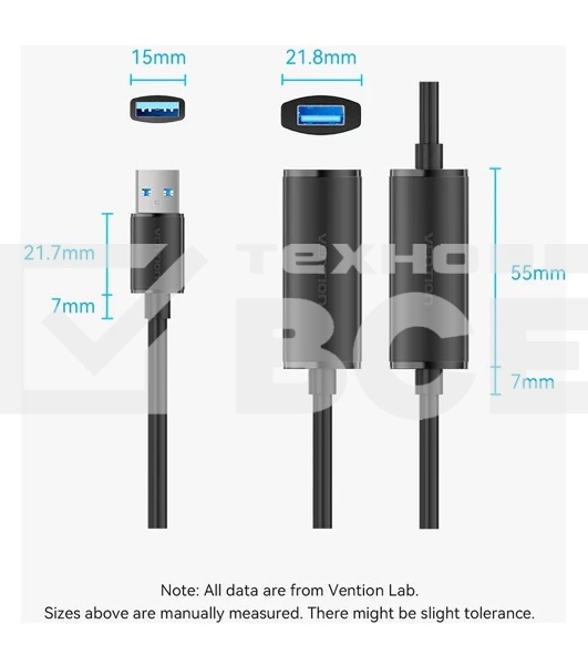 Активный кабель-удлинитель Vention USB 3.0 AM/AF с усилителем - 10м Черный