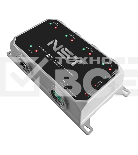 Уличный Ultra PoE удлинитель - коммутатор Gigabit Ethernet до 250м на 5 портов. Порты Ethernet: Вход - 1x10/100/1000Base-T RJ45; Выход - 4x10/100/1000Base-T RJ45. Порты PoE: Вход - 1xIEEE 802.3af/at/bt/Passive POE (до 120W); Выход - 1xIEEE 802.3af/at/bt (