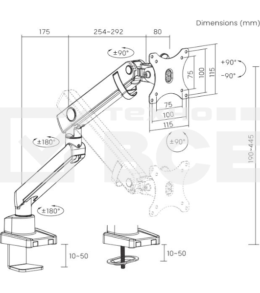 Кронштейн для мониторов Ultramounts UM709 черный 17'-32' макс.8кг крепление к столешнице поворот и наклон