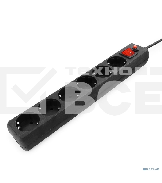 Сетевой фильтр Гарнизон для ИБП, 5 р, 10А, 1.8 м, ур.защиты 4, черный, пакет