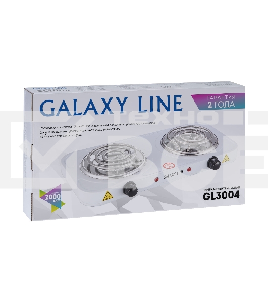 Электрическая плитка Galaxy Line GL 3004, белый, электрическая, 2000 Вт (1000Вт+1000Вт)