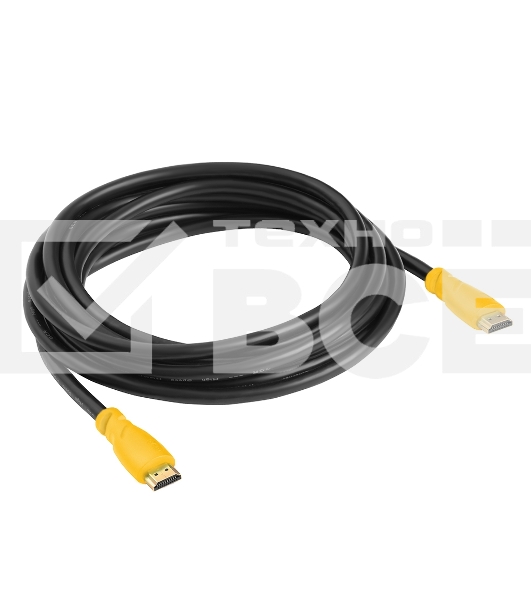 Кабель Greenconnect5.0m HDMI версия 1.4,черный, желтые коннекторы, OD7.3mm, 30/30 AWG, позолоченные контакты, Ethernet 10.2 Гбит/с, 3D, 4K, экран