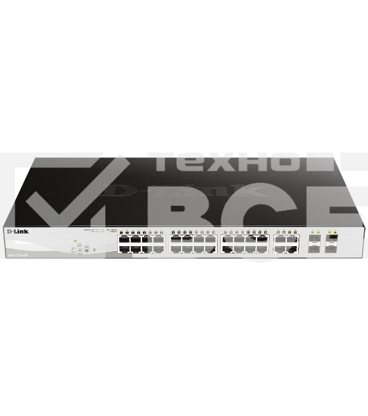 Коммутатор D-Link DGS-1210-28P/FL1A, L2 Managed Switch with 24 10/100/1000Base-T ports and 4 100/1000Base-T/SFP combo-ports (24 PoE ports 802.3af/802.3at (30 W), PoE Budget 193 W).8K Mac address, 802.3x Flow Co