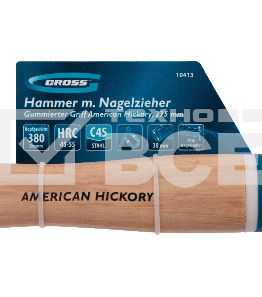Молоток-гвоздодер Gross AMERICAN HICKORY 380 г, угол 75, магнит, обрезиненная рукоятка