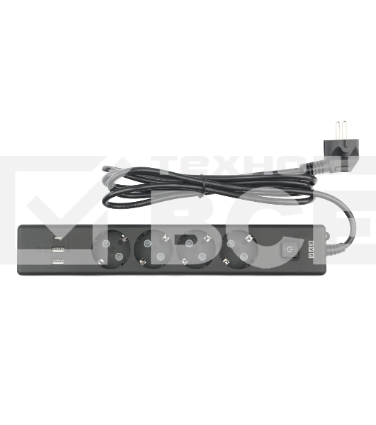 Бытовой удлинитель PowerCube, 4р с/з вык.,3USB, 3500 Вт, 16А, 1.9 м, 3*1,0 (черный) PC-7B-2M