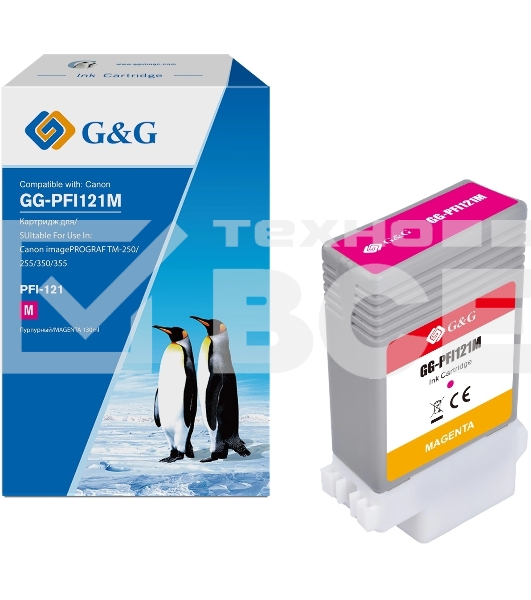 Картридж струйный G&G GG-PFI121M пурпурный (130мл) для Canon imagePROGRAF TM-250/255/350/355