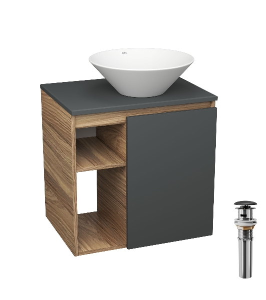 Тумба Bau Dream Blackwood 60 правая, графит, раковина BAU Dream D43, выпуск клик клак, черный