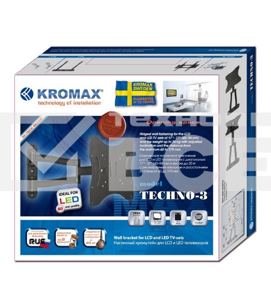 Кронштейн для телевизора Kromax TECHNO-3 белый 15'-40' макс.20кг настенный поворот и наклон
