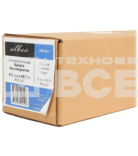 Бумага Albeo InkJet Paper, для плоттеров, универсальная, в рулонах, втулка 50,8 мм, белизна 146%, ширина рулона/длина/плотность (0,610х45,7 м., 90 г/к
