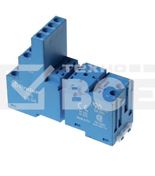 Розетка с винт. клеммами (с зажимной клетью) для реле 55.32 таймера 85.02 модули 86.00 99.02 в комплекте металлич. клипса 094.71 син. FINDER 9402SMA