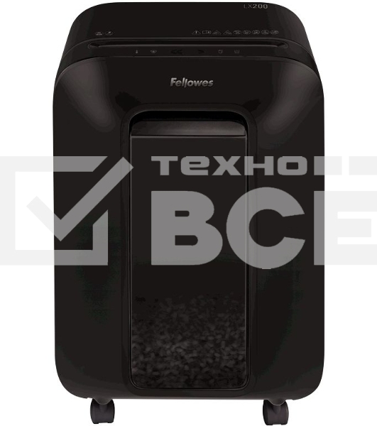 Шредер Fellowes PowerShred LX200 черный (секр.P-4)/перекрестный/12лист./22лтр./скрепки/скобы/пл.карты