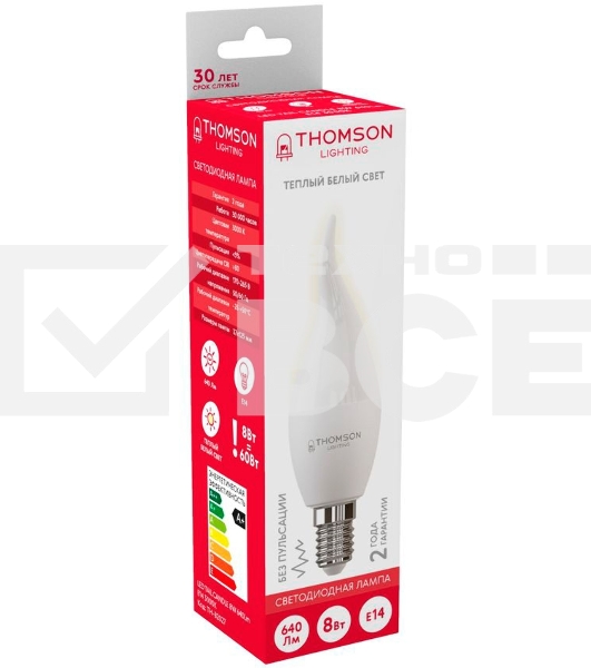 Лампа светодиодная Hiper THOMSON LED TAIL CANDLE 8W 640Lm E14 3000K TH-B2027