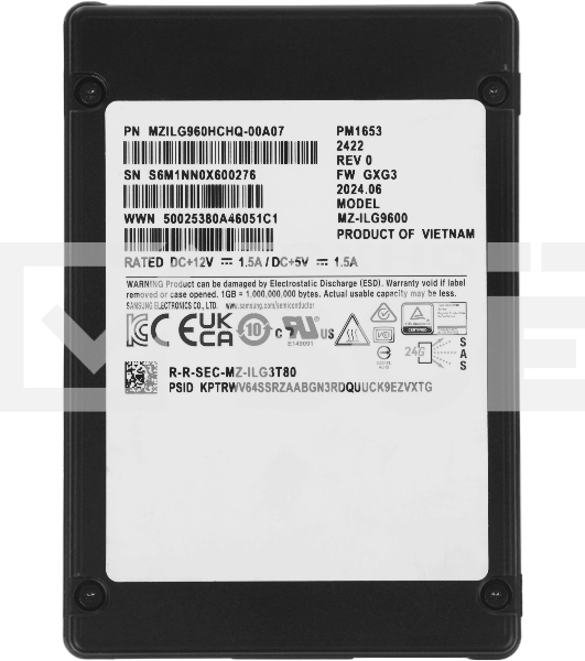 Накопитель SSD Samsung PM1653, 960Gb, SAS 4.0, 2.5