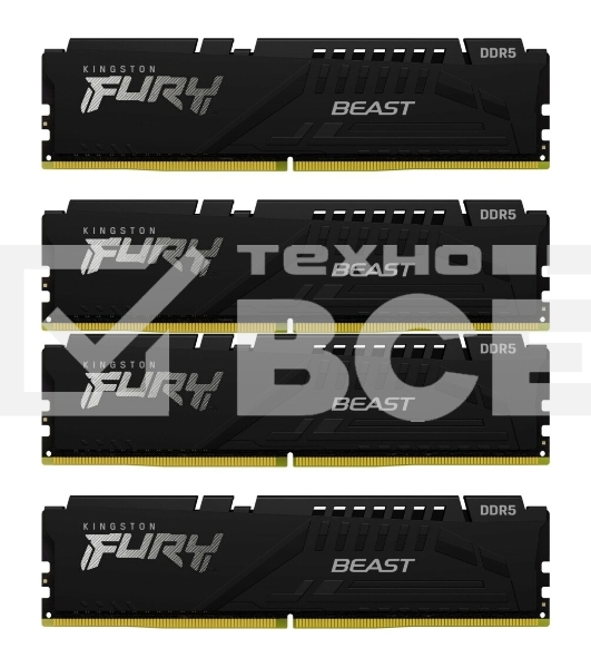 Оперативная память Kingston Fury Beast, DDR5, 128GB (4x32 GB), 5600 MHz, CL40, радиатор, черный